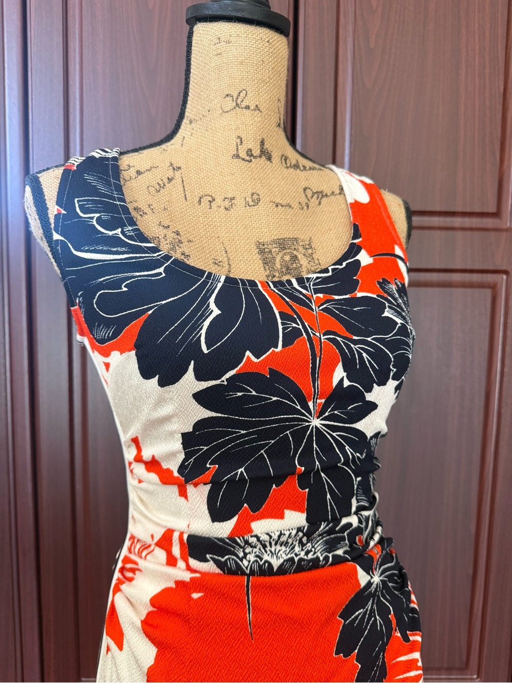 Tracy Reese Red, Black & White Floral Midi Dress - Picture 2 of 7